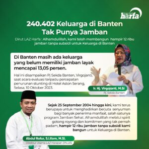 240.402 Keluarga di Banten Tak Punya Jamban. Dirut LAZ Harfa : Alhamdulillah, kami telah membangun  hampir 12 ribu jamban tanpa subsidi untuk Keluarga di Banten.